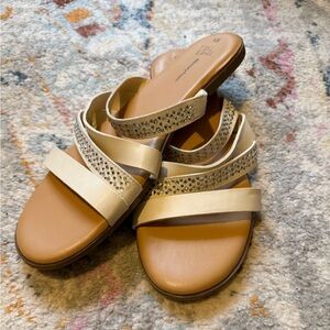 Time and Tru Cream and Tan Embellished Sandals